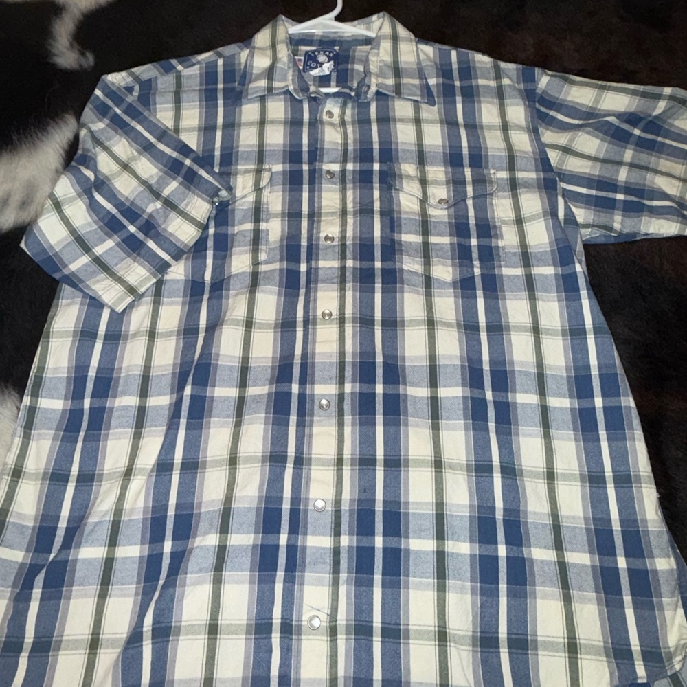 Texas Cotton Blue and White Plaid Pearl Snap Shirt